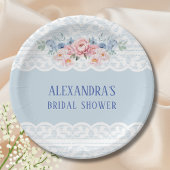 ダスティブルーピンクフローラロマンティックレースブライダルシャワー ペーパープレート