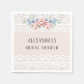 ダスティブルーピンクフローラヴィンテージレースブライダルシャワー スタンダードカクテルナプキン (正面)