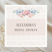 ダスティブルーピンクフローラヴィンテージレースブライダルシャワー スタンダードカクテルナプキン