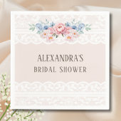 ダスティブルーピンクフローラヴィンテージレースブライダルシャワー スタンダードカクテルナプキン