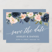 ダスティブルーピンクフローラ保存の日付カード サンキューカード (正面/裏面)