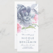 ダスティブルーピンクフローラ水彩結婚式 プログラム (正面/裏面)