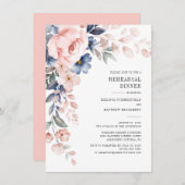 ダスティブルーピンクフローラ水色リハーサルディナー 招待状 (正面/裏面)