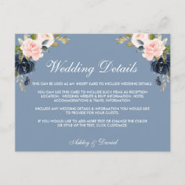 ダスティブルーピンクフローラ結婚の詳細挿入カード ポストカード