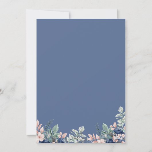 ダスティブルーピンクフローラ金ゴールドフレームブライダルシャワー 招待状 (裏面)