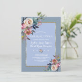 ダスティブルーピンクフローラ金ゴールドフレームリハーサルディナー 招待状 (スタンド正面)
