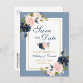 ダスティブルーピンクフローラ金ゴールド保存日 案内ポストカード (正面/裏面)