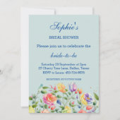 ダスティブルーピンクブライトフローラバラブライダルシャワー 招待状 (正面)