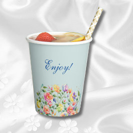 ダスティブルーピンクブライトフローラブライダルシャワー 紙コップ