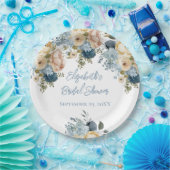 ダスティブルーピンクホワイトフローラブライダルシャワー ペーパープレート (パーティー)