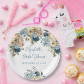 ダスティブルーピンクホワイトフローラブライダルシャワー ペーパープレート (パーティー)