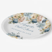 ダスティブルーピンクホワイトフローラブライダルシャワー ペーパープレート (アングル)