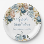ダスティブルーピンクホワイトフローラブライダルシャワー ペーパープレート (正面)