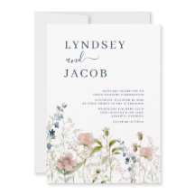 ダスティブルーピンクワイルドフラワー結婚式招待状