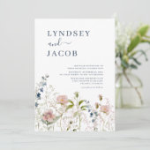 ダスティブルーピンクワイルドフラワー結婚式招待状 招待状 (スタンド正面)