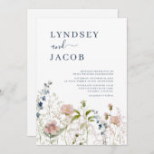 ダスティブルーピンクワイルドフラワー結婚式招待状 招待状 (正面/裏面)