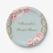 ダスティブルーピンク牡丹フローラヴィンテージブライダルシャワー ペーパープレート (正面)