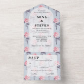 ダスティブルーピンク結婚フローラ オールインワン招待状 (内側)