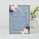 ダスティブルーピンク赤面フローラジャールライツ結婚ズ 招待状 (スタンド正面)