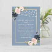 ダスティブルーピンク赤面フローラストリングライツ結婚ズ 招待状 (スタンド正面)