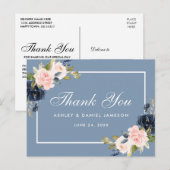 ダスティブルーピンク赤面フローラ結婚ズサンキュー ポストカード (正面/裏面)