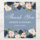 ダスティブルーピンク赤面フローラ結婚ズサンキュー ワインラベル (シングルラベル)