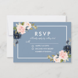ダスティブルーピンク赤面フローラ結婚式RSVP 出欠カード
