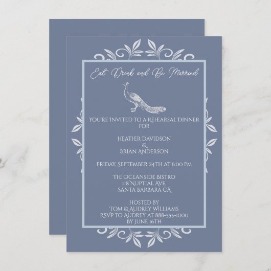 ダスティブルーピーコックフローリハーサルディナー 招待状 (正面/裏面)