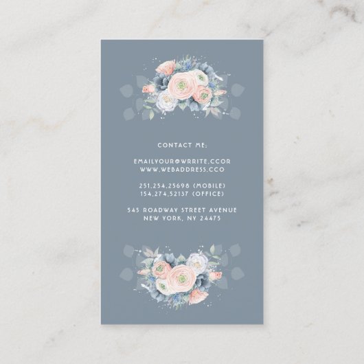 ダスティブルーピーシーバラエレガントフローラパステル 名刺 (裏面)