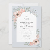 ダスティブルーピーチウォーターカラーフローラ結婚ズ 招待状 (正面)