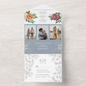 ダスティブルーピーチピンクフォト結婚式招待状 オールインワン招待状 (内側)