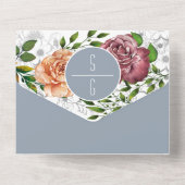 ダスティブルーピーチピンクフォト結婚式招待状 オールインワン招待状 (裏面)