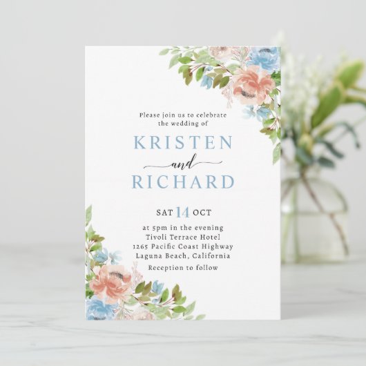 ダスティブルーピーチフローラグリーン結婚リーズ 招待状 (スタンド正面)