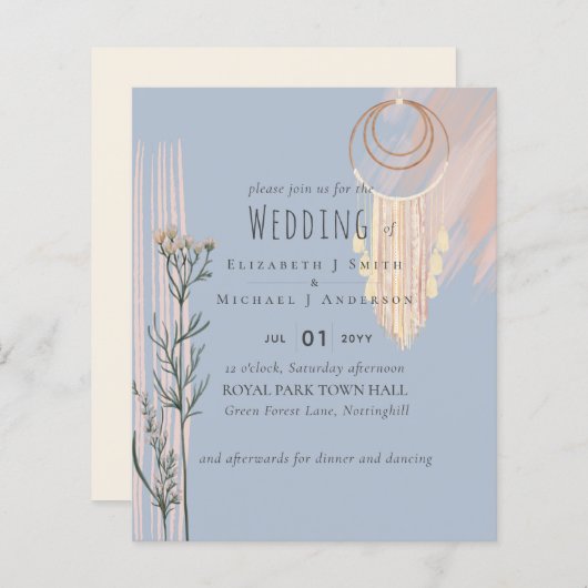 ダスティブルーピーチボホ結婚式招待状 (正面/裏面)