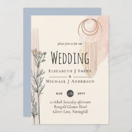 ダスティブルーピーチボホ結婚式招待状