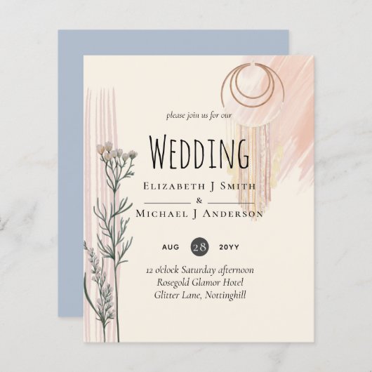 ダスティブルーピーチボホ結婚式招待状 (正面/裏面)