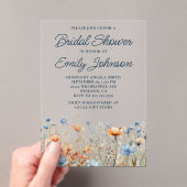 ダスティブルーピーチワイルドフラワーズブライダルシャワー アクリル招待状 (インサイチュ (ポータブル))