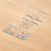 ダスティブルーピーチワイルドフラワーズブライダルシャワー アクリル招待状 (レイダウン)