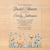 ダスティブルーピーチワイルドフラワーズブライダルシャワー アクリル招待状 (正面)