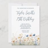 ダスティブルーピーチワイルドフラワーズ75誕生日 招待状 (正面)