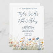 ダスティブルーピーチワイルドフラワーズ75誕生日 招待状 (正面/裏面)