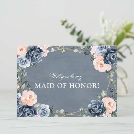 ダスティブルーピーチ赤面ウィズユーメイド・オブ・オーナー(花嫁付き添い人) 招待状 (スタンド正面)
