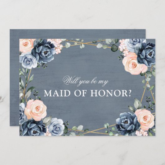 ダスティブルーピーチ赤面ウィズユーメイド・オブ・オーナー（花嫁付き添い人） 招待状 (正面/裏面)
