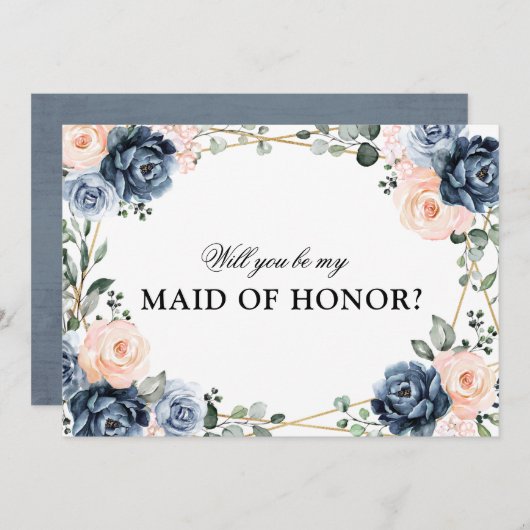 ダスティブルーピーチ赤面ウィルメイド・オブ・オーナー（花嫁付き添い人）I 招待状 (正面/裏面)