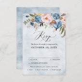 ダスティブルーピーチ赤面ボタニカルフローラ結婚ズRS 出欠カード (正面/裏面)
