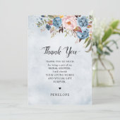 ダスティブルーピーチ赤面ボタニカルブライダルシャワー サンキューカード (スタンド正面)