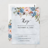 ダスティブルーピーチ赤面ボタニカルボホウェディングRSVP ポストカード (正面/裏面)