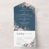 ダスティブルーピーチ赤面ボタニカル結婚フローラズアル オールインワン招待状 (内側)