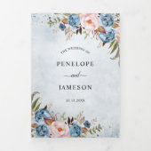 ダスティブルーピーチ赤面ボホ結婚式招待状 三つ折りプログラム (カバー)