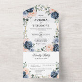 ダスティブルーピーチ赤面幾何フローラ結婚ズアル オールインワン招待状 (内側)